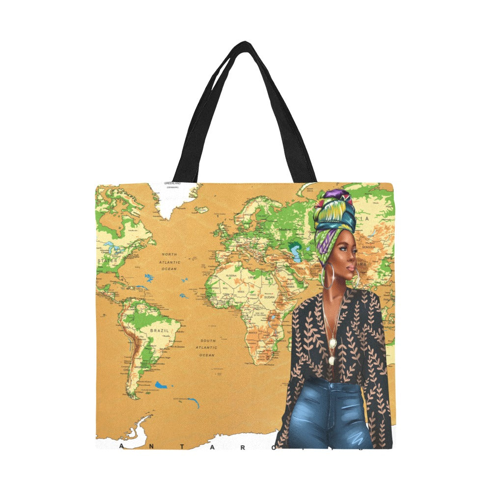 World Traveler Canvas Tote Bag/Large