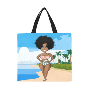 Black Girl Beach Canvas Tote Bag (large)
