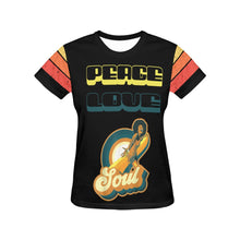 Load image into Gallery viewer, Peace, Love. and Soul All Over Print T-Shirt for Women
